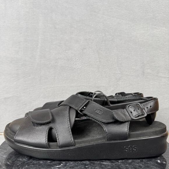 SAS Huggy Cross Strap Sandal Black Leather Comfort Women's Size 9.5N US - Picture 1 of 8